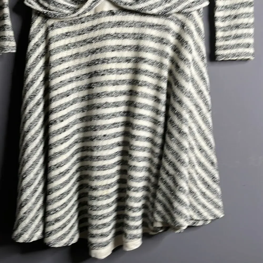 Free People Gray and White Striped Wrap Fit & Flare Dress Size XS